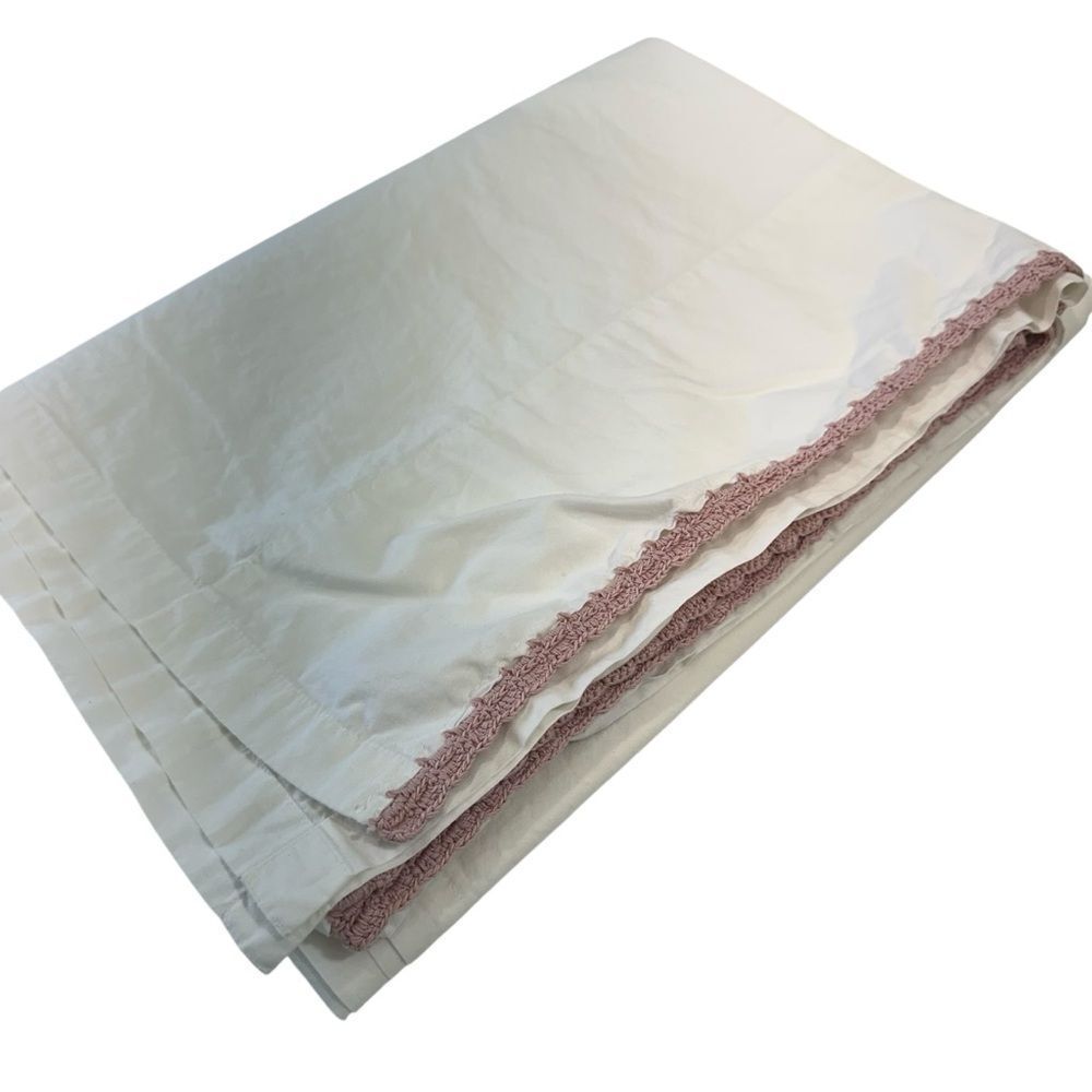 Restoration Hardware Baby & Child Crisp White & Pink Embroidered Flat Sheet Twin